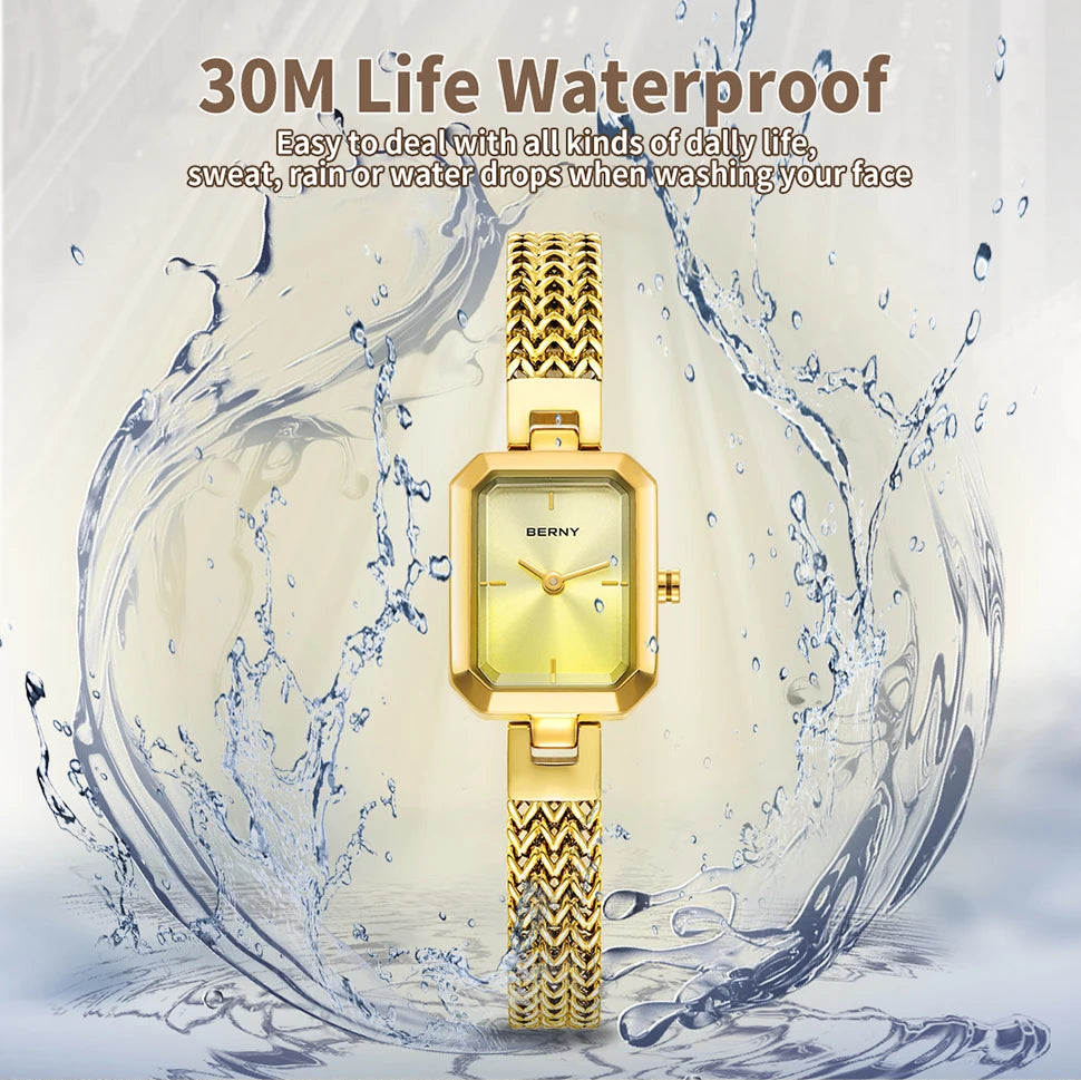 BERNY Square Women Wristwatch Luxury Fashion Quartz watches Minimalist Rectangle Mini Dial Stainless Steel Jewelry Women's Watch