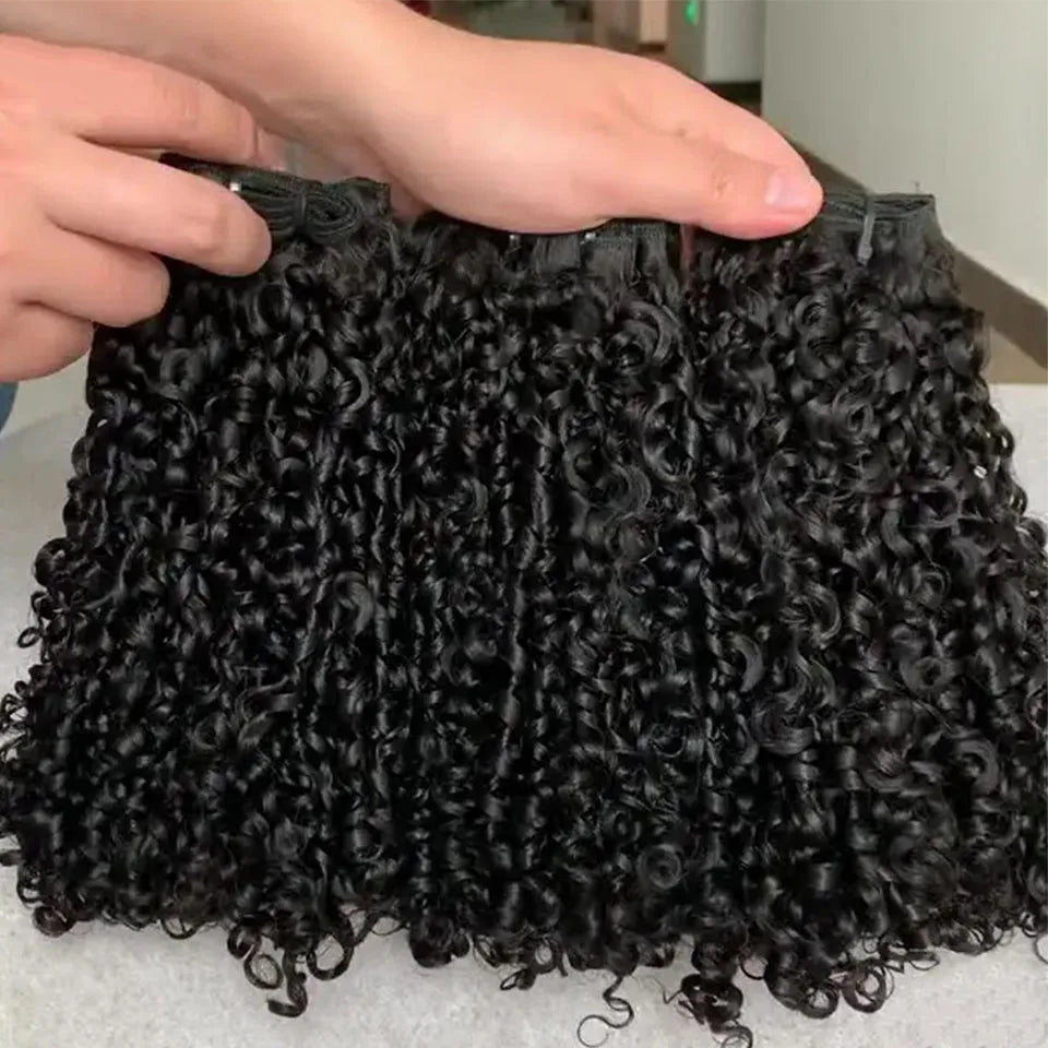 Pixie Curly Human Hair Weave Bundle With Closure Brazilian Human Hair Weave Extensions 100% Human Hair Weft HD Lace Closure