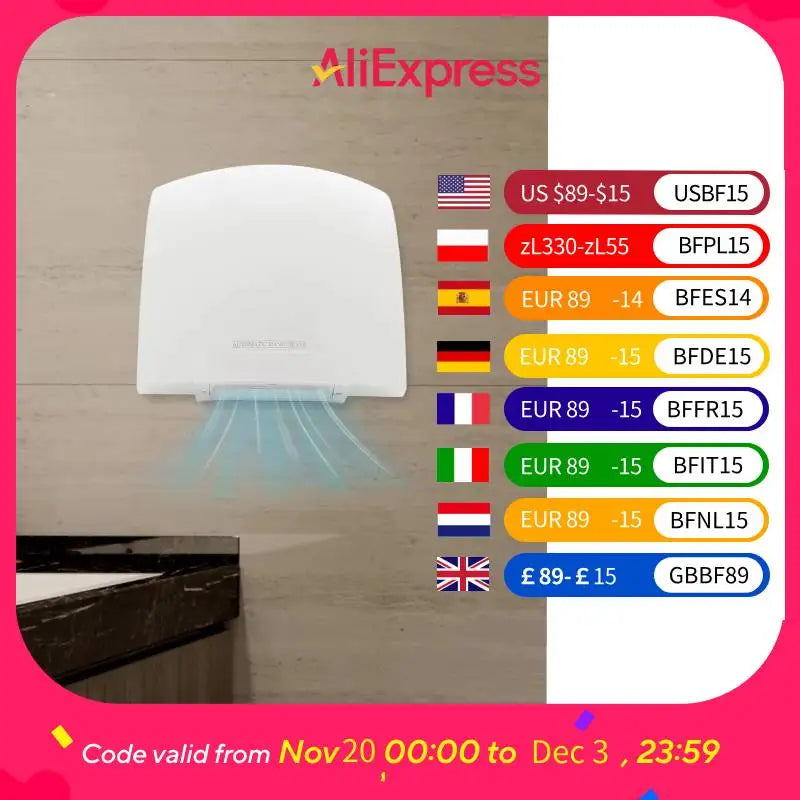 Electric Hand Dryer, Commercial Compact Air Hand Dryer, Automatic Hand Air Dryer  White 220-240V Main image