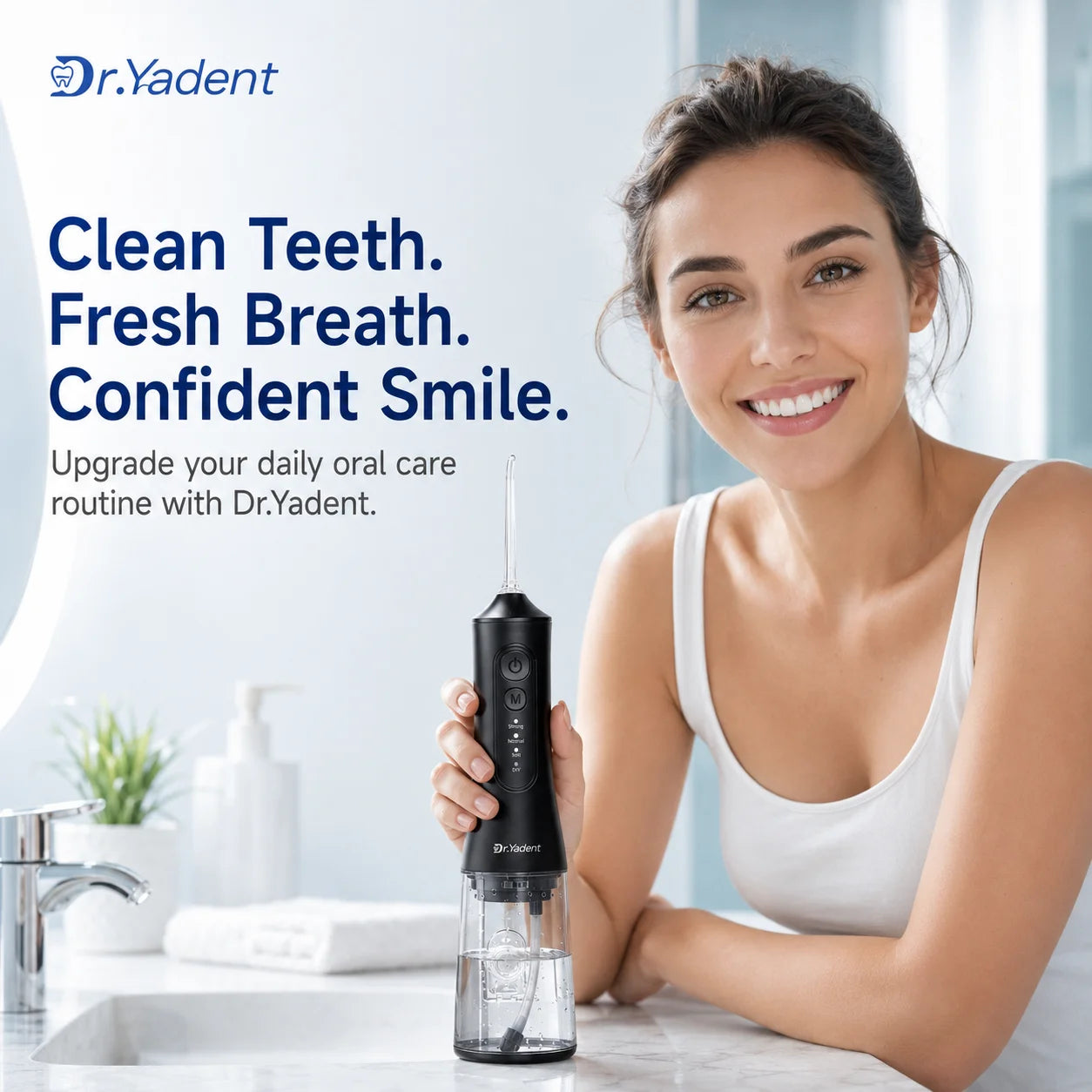 Dr.Yadent YD06 Cordless Oral Irrigator WaterFlosser 300ML Portable Water Jet USB-C Fast Charge 7 Nozzles 4 Modes IPX7 Waterproof