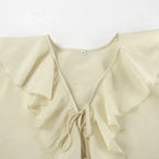 Casual Shorts Two-piece Set For Women Ruffled Loose Tie Top Simple Shorts Set OL Office Lady Summer Female Shorts Suit