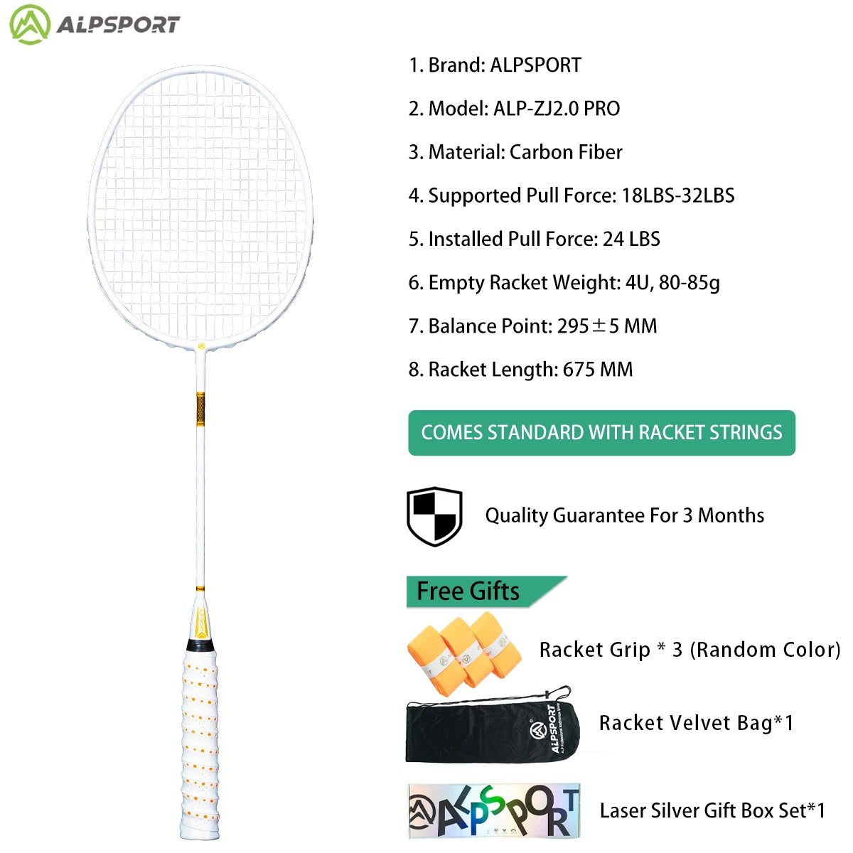 ALP ZJ2.0 Pro 4U 85g 100% Carbon Fiber + Titanium Alloy Badminton Racket Ultra-light Sports Equipment Racket Badminton Training