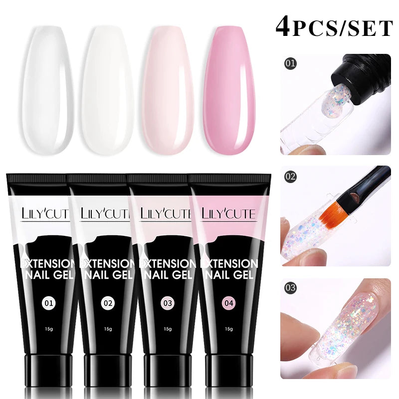 LILYCUTE 15ml Extension Gel Nail Polish Set Quick Nail Prolong With Extend Mold Nail Tips Acrylic Solution Manicure Tools Kit