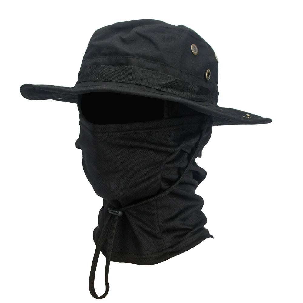 2Pcs/Set Men's Sun Protection Wide Brim Hat With Balaclava Mix Set Breathable Hunting Hat Outdoor Camping Hiking Fishing Cap