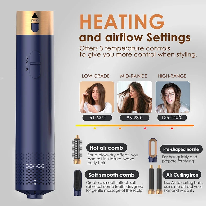 5 In 1 Hair Dryer And Hot Air Comb Brush With Curling Iron Hair Straightener For Fast Drying Curling Straightening And Styling