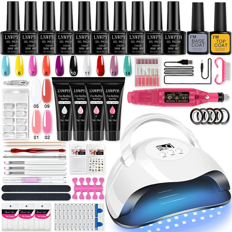 Poly Gel Extension Tool Set Professional Gel Nail Polish Kit With UV LED Nail Lamp Dryer And Electric Nail Drill Machine Main image
