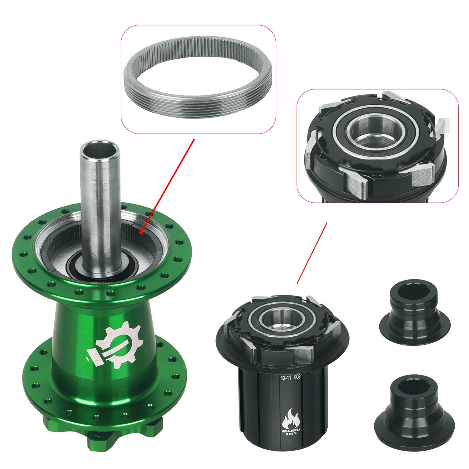 690 rings RUJIXU-MTB Hub Single Speed Locks, CNC Machining, Aluminum Alloy, 32 Holes,  135x10mm, DJ Bike Hubsets, 6Claw, 2 Teeth