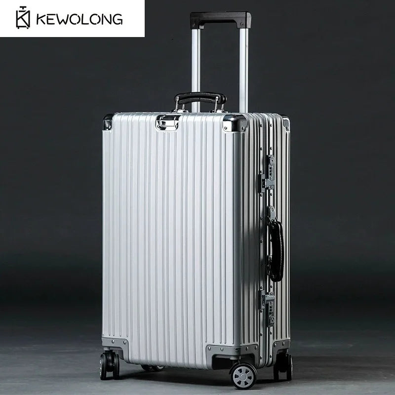 Top Quality Aluminum-Magnesium Alloy Vintage Suitcase, 20/24/26/29 Inch Lightweight Travel Trolley Luggage With Leather Handle Main image