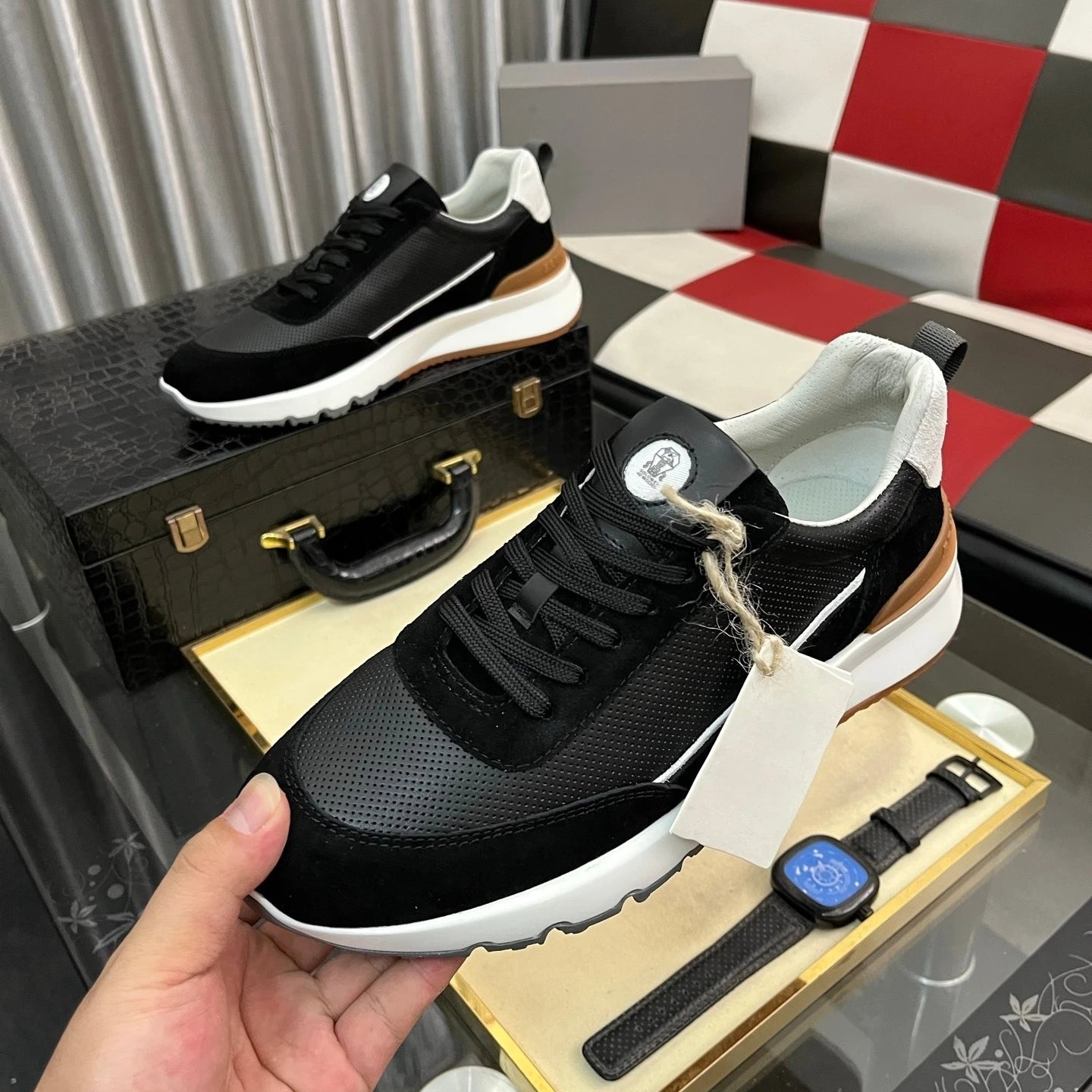 Luxury Brand Men's Shoes Handmade Casual Sneakers Jacquard Nylon Fabric with Suede Hiking Cycling Running Shoes Holiday Gifts