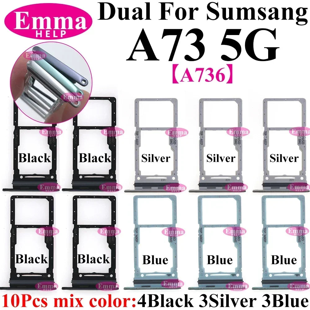 10Pcs Dual Card Phone Sim SD Card Tray For Samsung Galaxy A14 A24 A34 A54 A13 A23 A33 A53 A73 Sim Card Holder Adapter Drawer