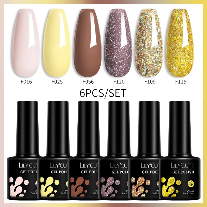 LILYCUTE 6PCS Gel Nail Polish Set Summer Neon Nail Gel Kits For DIY Nail Vernis Semi Permanent UV Lamp Gellak Nail Varnish Set