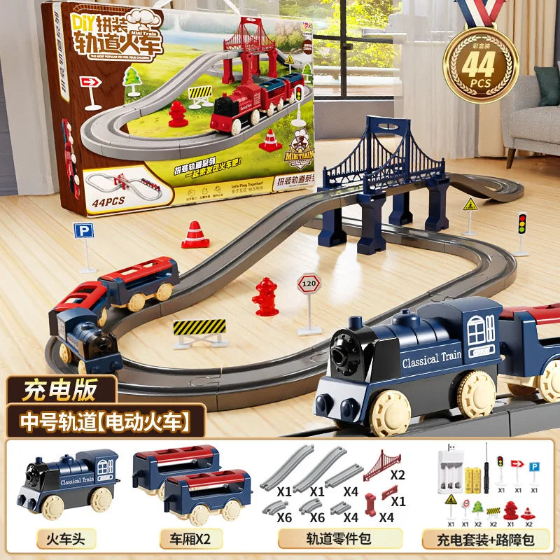 44Pcs/set Electric Train Track Sets Assembling Rail Train Car Toys Boy Educational Simulation Model Christmas Birthday Gift Secondary image