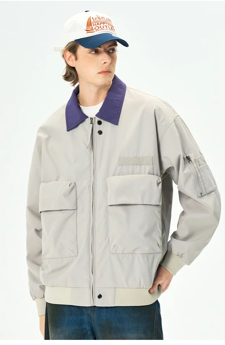 Men's Spring Casual Blazer Jacket Turn-Down Collar Stylish Versatile Office Wear Lightweight Coat Trendy Man Large Pocket Jacket