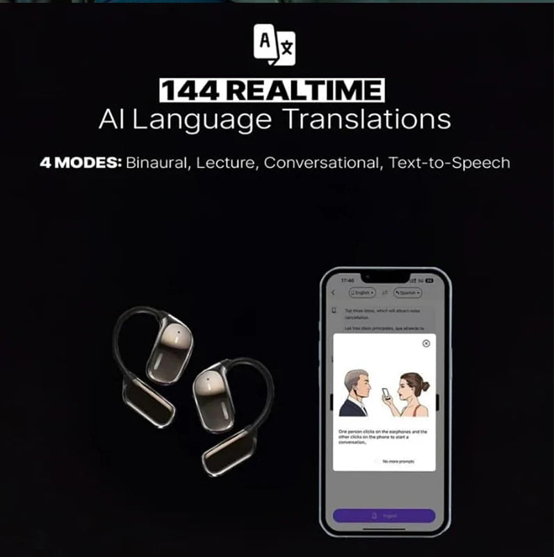 UYUXIO Real Time Translation Wireless Earbuds with 144 Language OWS LCD Touch Screen Earphone AI Language Headphone for Business