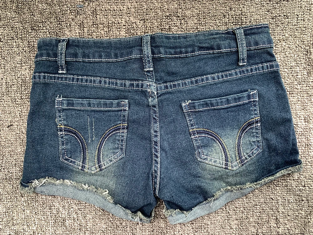 Summer Korean Sexy Low Waist Women Denim Shorts American Lady Y2K Elastic Slim Fit Hot Pants Female Embroidery Wrapping Jeans