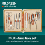 MR.GREEN Manicure Set 12 In 1 Full Function Kit Professional Stainless Steel Pedicure Sets With Leather Portable Case Idea Gift