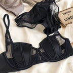 Front Buckle Push Up Bra for Women Lingerie Set Sexy Satin Mesh Semi-Cup Wireless Lift Bra Set with Adjustable Straps S-XL Size
