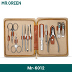 MR.GREEN Manicure Set 12 In 1 Full Function Kit Professional Stainless Steel Pedicure Sets With Leather Portable Case Idea Gift