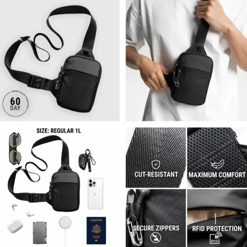 Mini Crossbody Bag for Men with Stainless Steel Lock RFID Anti-Theft Mobile Phone Single Shoulder Bag handbags Fashionable 2026