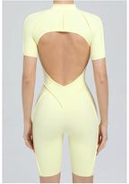 Women's Yoga Jumpsuit Hip Lift Sports Fitness Removable Padding Backless Zipper Leggings One-Piece Running Workout Gym Jumpsuit