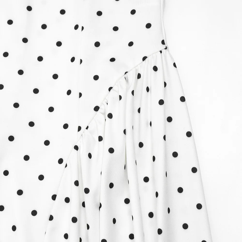 Talenza White Polka Dot Long Dress Summer Sexy High-Waisted Vintage Print Sleeveless Dress Casual Party Vacation New Women Dress