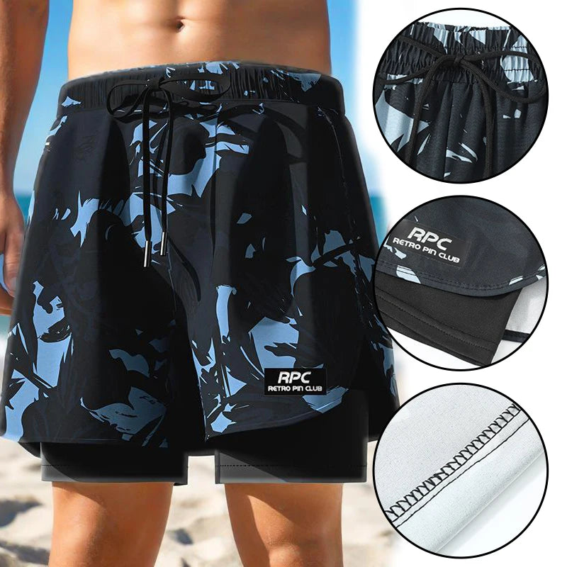 Adult Swimming Trunks Men Boxer Brief Swimsuit Set New Beach Adult Beach Shorts Quick Drying Surf Trunks with Lining Swim Pants