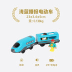 wooden Electric car set Magnetic Electric Train with Little Doll Diecast Slot Toy set Compatible Railway Wood Track Rail Train