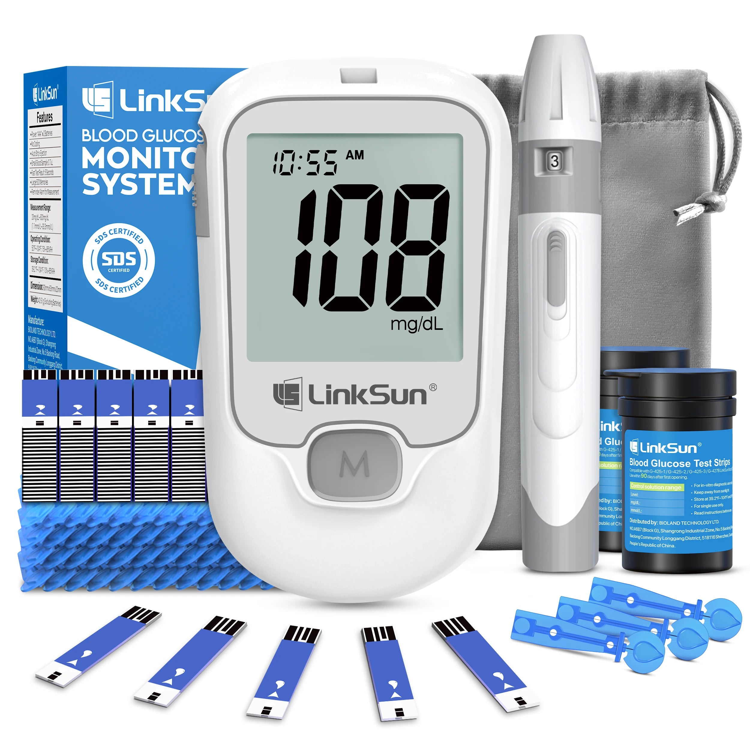 LinkSun G-425-1 Blood Glucose Meter 50/100 pcs Test Strips and Lancets Diabetes Medical  Glucosemeter Testing Blood Sugar Tester Main image