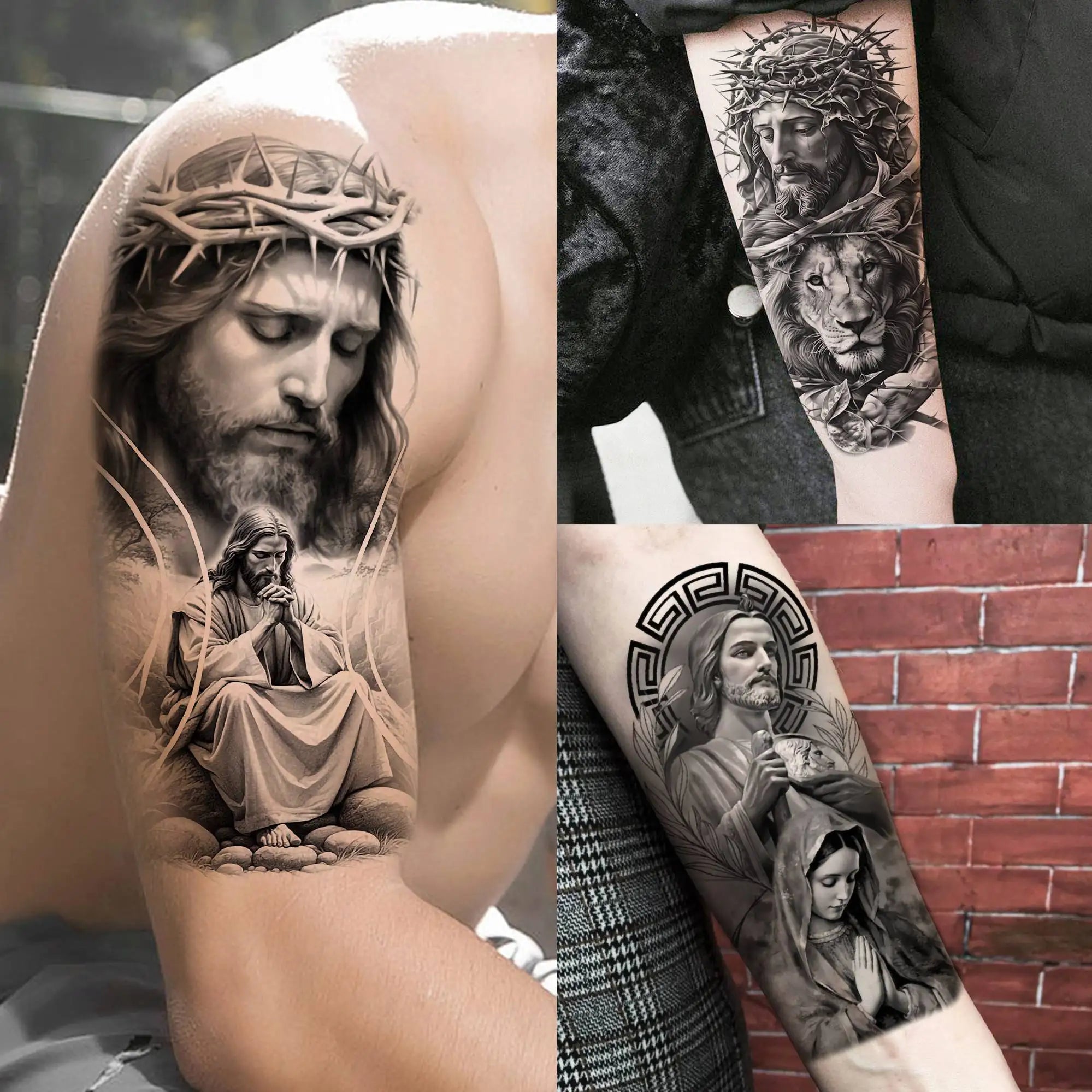 1 Sheet Realistic Jesus Holy Mother Pray Temporary Tattoos For Men Women Adults Long Lasting Waterproof Temp Fake Tattoo Sticker Main image