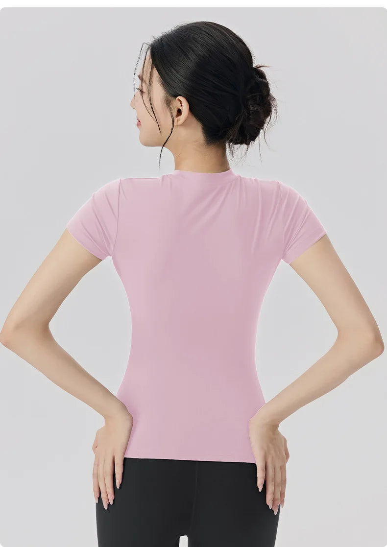 Spring and Summer Yoga Wear Short-sleeved Nude Tight-fitting Fitness Wear for Women Outdoor Running Training Sports T-shirt