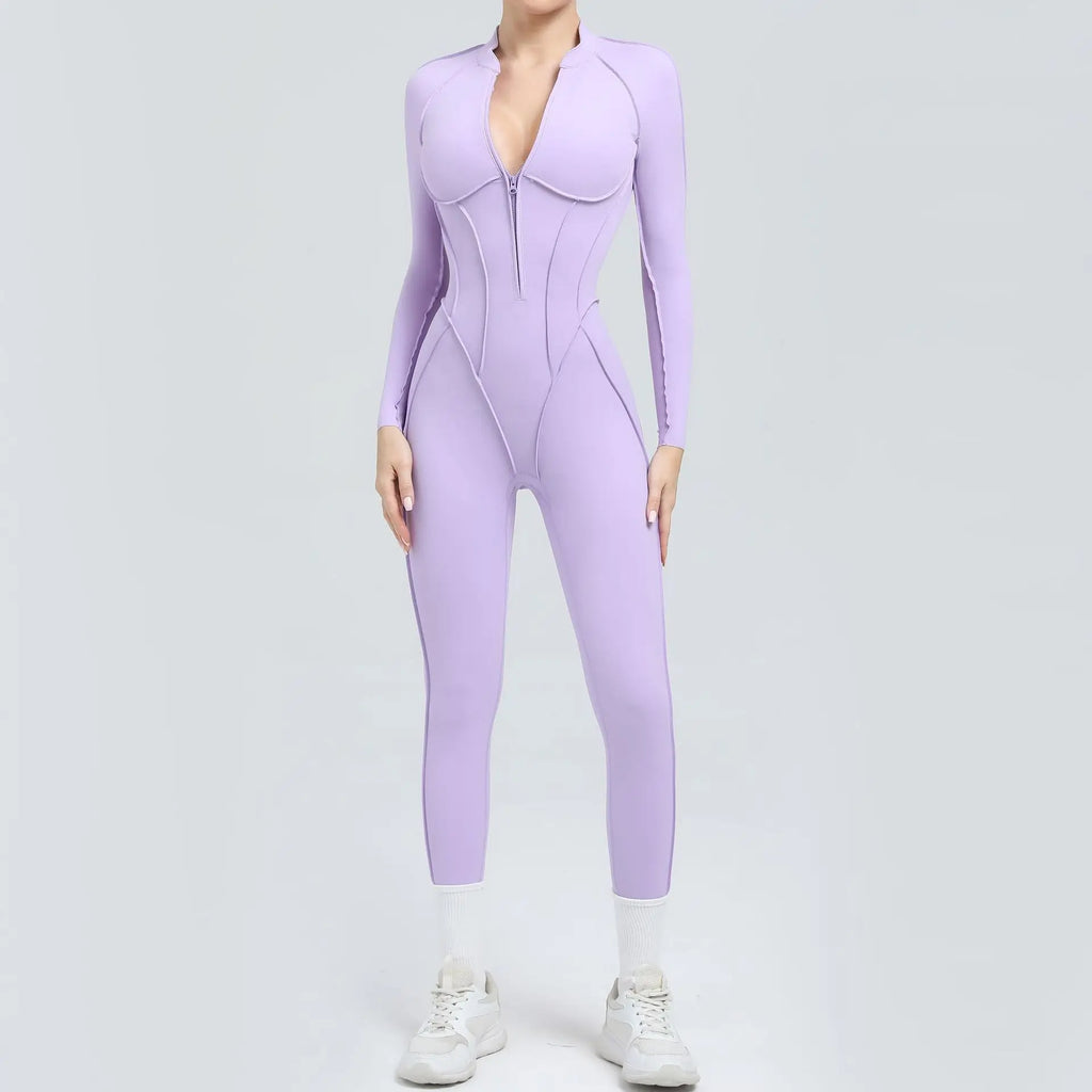 Women's Tracksuit Gym Workout Sports Clothes Outfit Zipper Jumpsuit Yoga Fitness Overalls Set Open Back Bodysuits Suit for Women