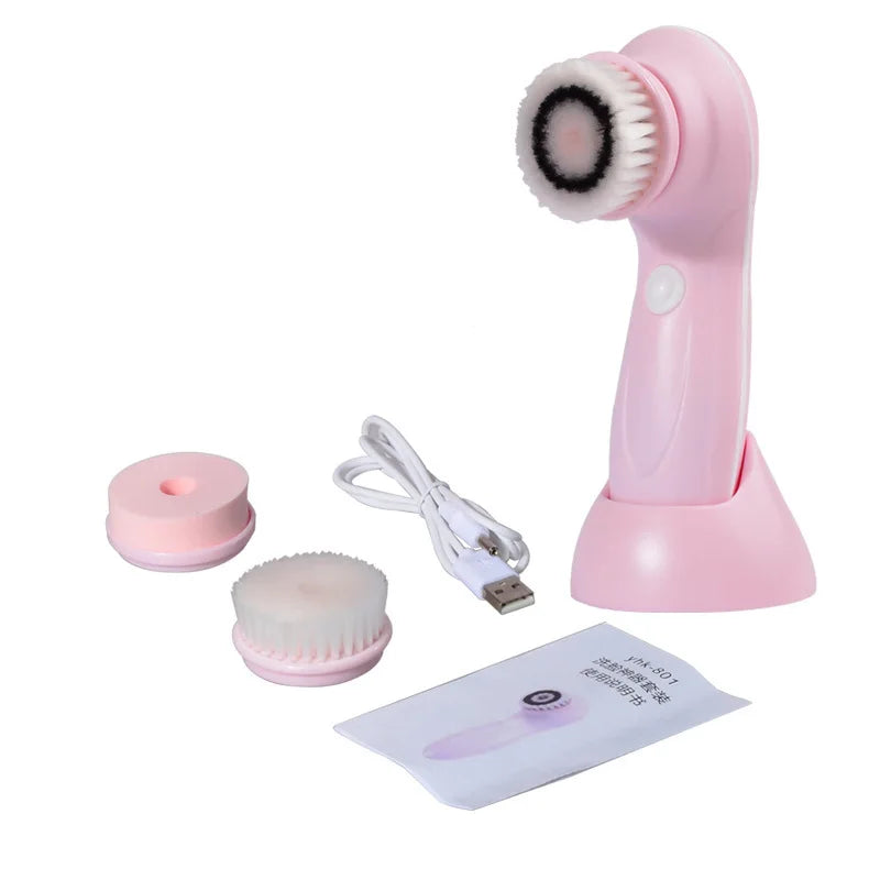 3 IN 1 Electric Facial Cleaner Face Cleansing Brush Wash Machine Spa Skin Care Massager Blackhead Cleaning Charging