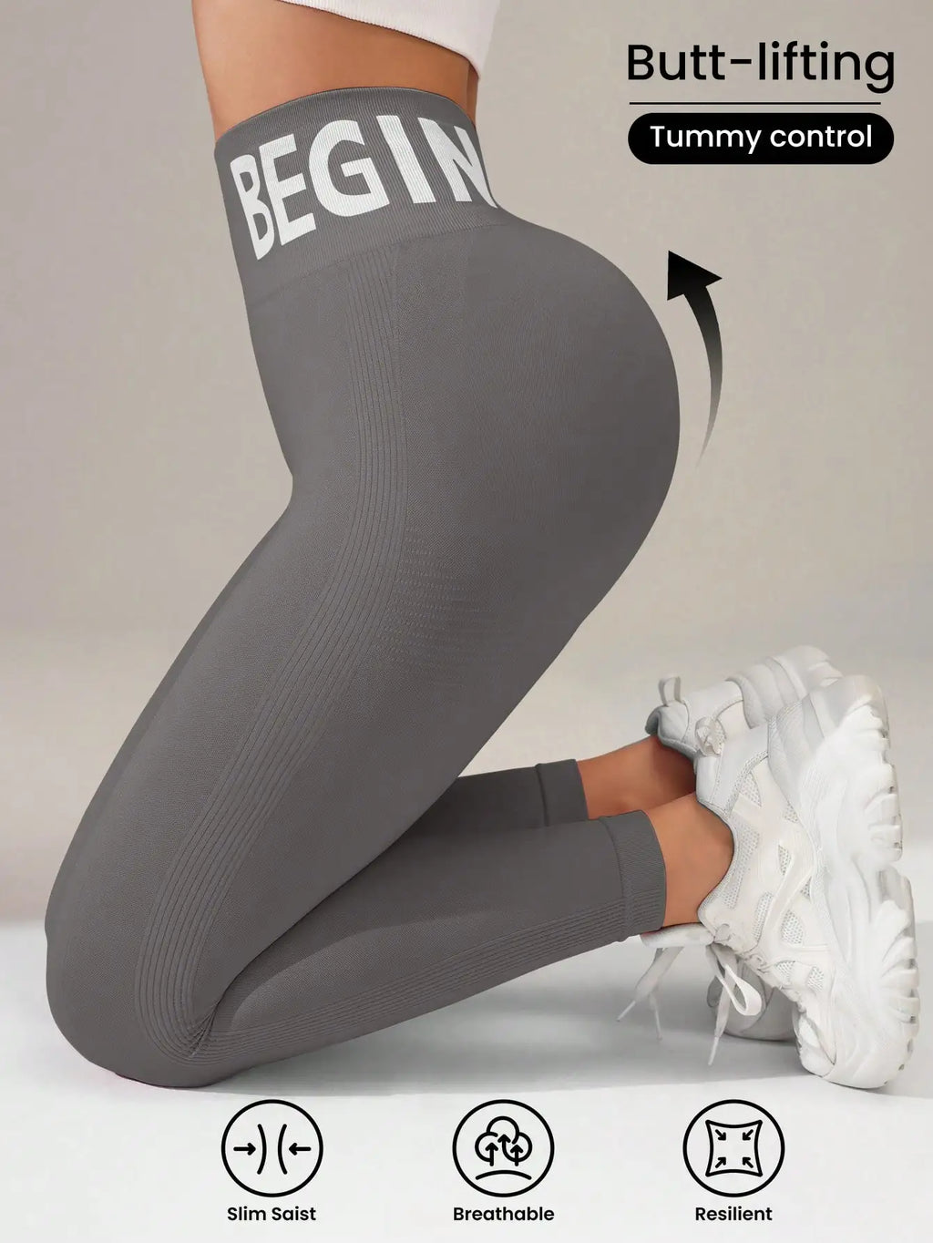 European and American Seamless Yoga Leggings with Waistband Lettering, Butt-Lifting, Quick-Dry Women's Breathable Tights for Pea