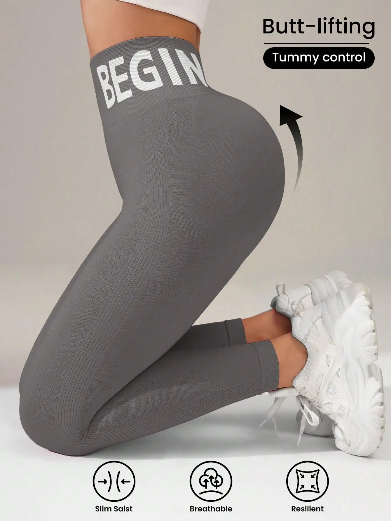 European and American Seamless Yoga Leggings with Waistband Lettering, Butt-Lifting, Quick-Dry Women's Breathable Tights for Pea