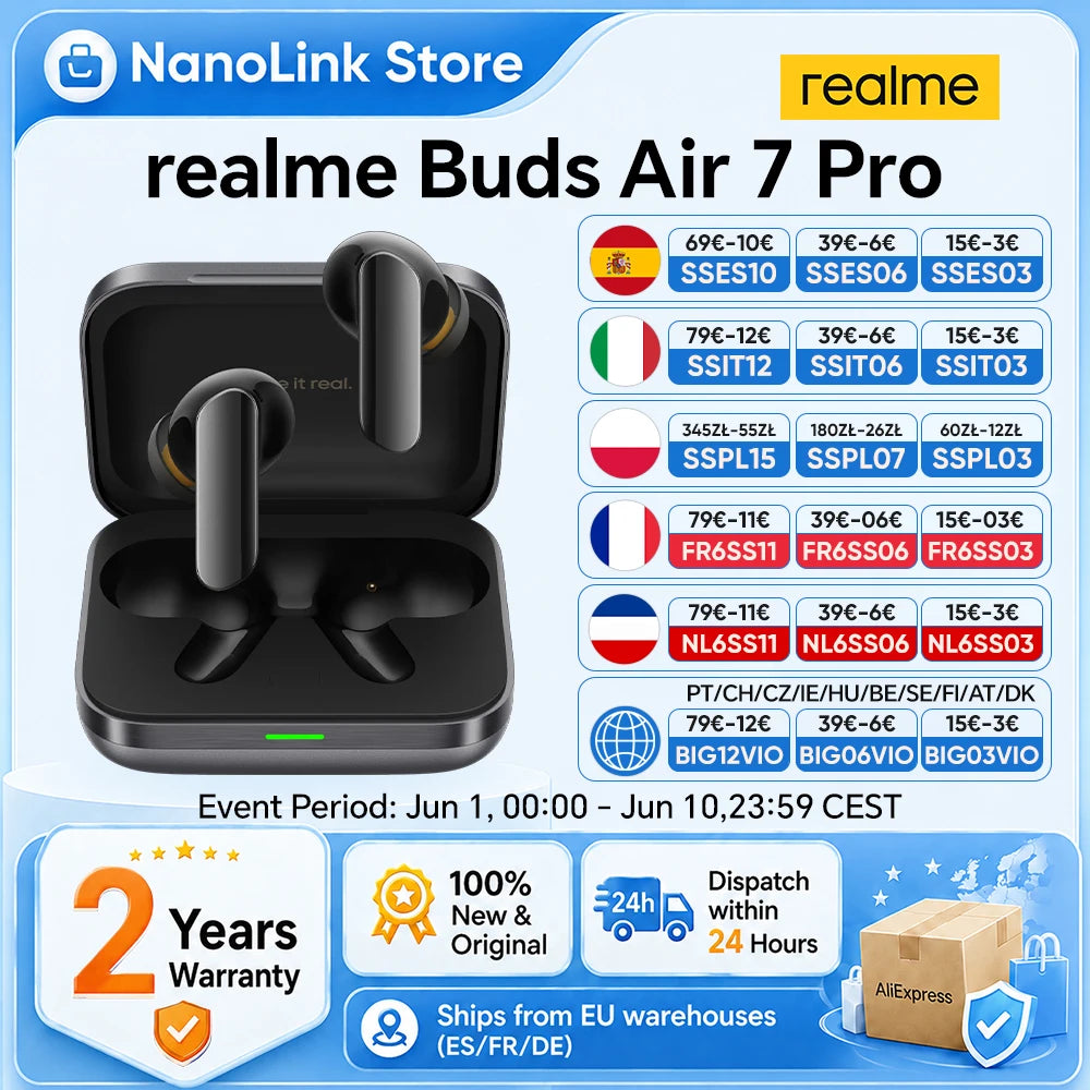 realme Buds Air 7 Pro Bluetooth Earphone For realme 16 Pro plus realme GT 8 Pro 53dB 48 Hours Battery Life Hi-Res LHDC 5.0