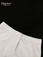 Clacive Fashion Loose Beige Women's Two Pieces Set 2025 Sexy Long Sleeve Shirt With High Waist Shorts Set Female Streetwear