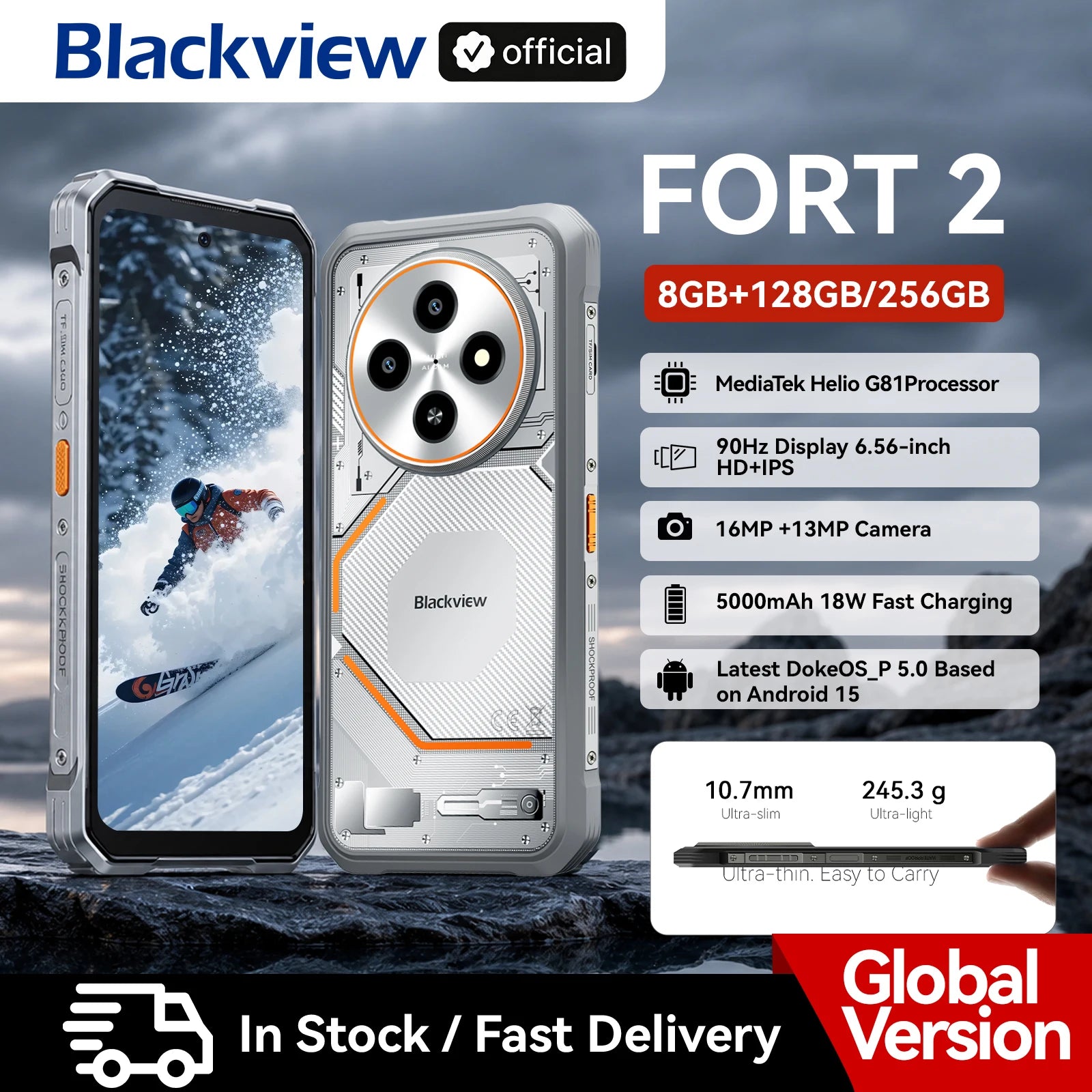 Blackview FORT 2 Smartphone, 6.78" HD+ IPS Display,MediaTek Helio G81 Processor,5000mAh Battery,Outdoor Rugged Mobile Phone Main image