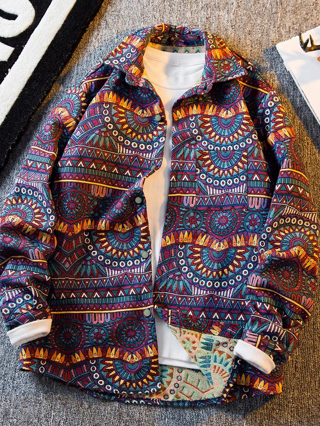 Spring and autumn new ethnic style printed long-sleeve jacket for men, high-end stylish trendy jacket