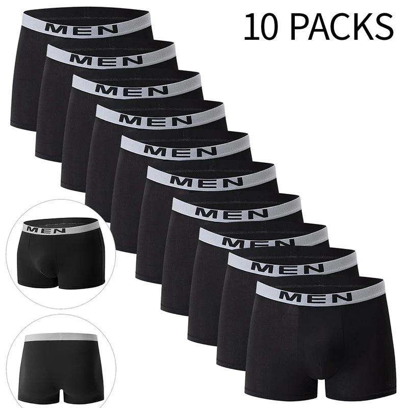 4/10 Piece Men's And Teenagers' Four Season Black Basic Versatile Elastic Waisted Underwear Boxer Shorts Plus Size Sport Shorts