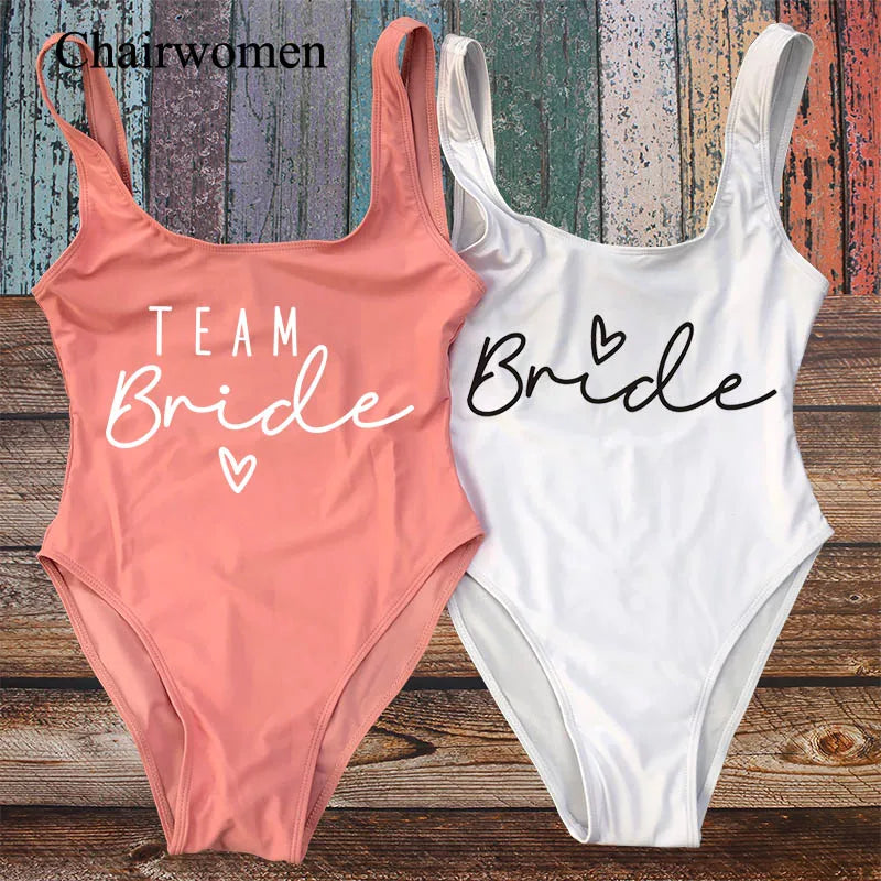 Hen Party Swimsuits One-Piece Team Bride Swimwear Bride To Be Woman Pink Swimwear Bachelorette Beatchwear Bathing Suits Main image