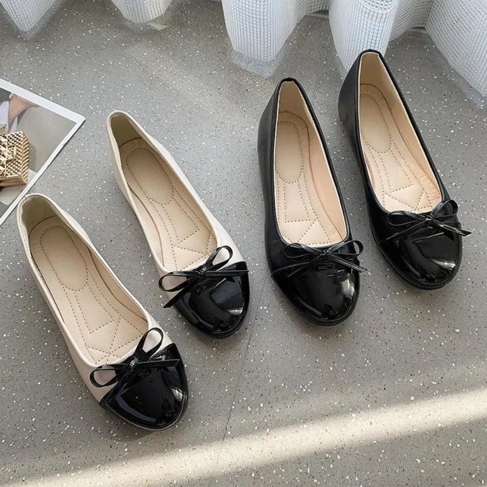 Ballerina Mother's Shoes Women's Flat Shoes Comfort Non-slip Ladies Loafers Leather Flats Elegant Bowknot Women's Single Shoes Main image