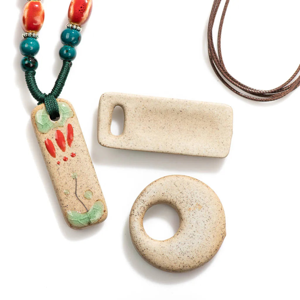 Handmade Vintage Ceramic Necklace Retro craft pottery Ethnic Style Chinese Pendant Unique Women's Accessory  X840G