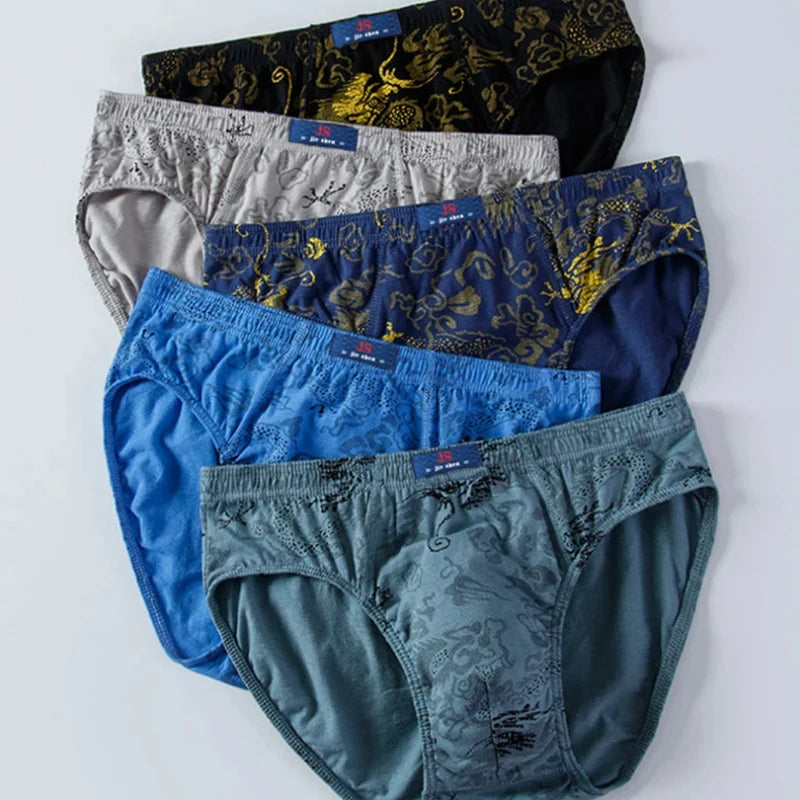 100% Cotton Men's Panties Plue Size Printed Briefs Underwear Loose Lingerie Moisture Absorbent Breathable Underpants
