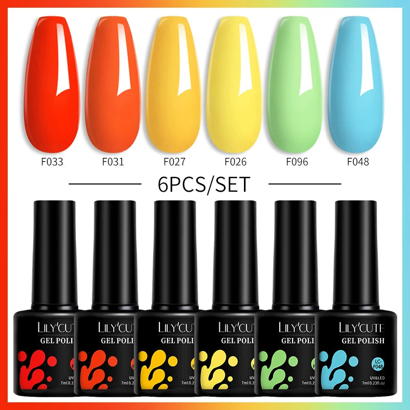 LILYCUTE 6PCS Gel Nail Polish Set Summer Neon Nail Gel Kits For DIY Nail Vernis Semi Permanent UV Lamp Gellak Nail Varnish Set