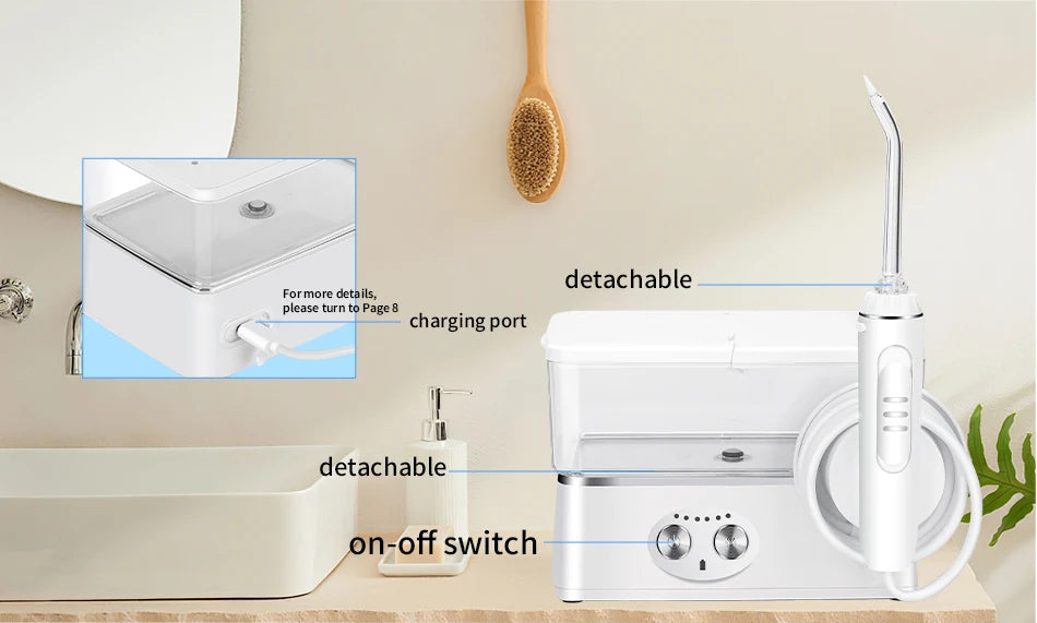 H2ofloss Water Flosser Portable Oral Irrigator 570ml 140PSI High Pressure 6 Modes 5 Nozzles with Storage Bag USB Rechargeable