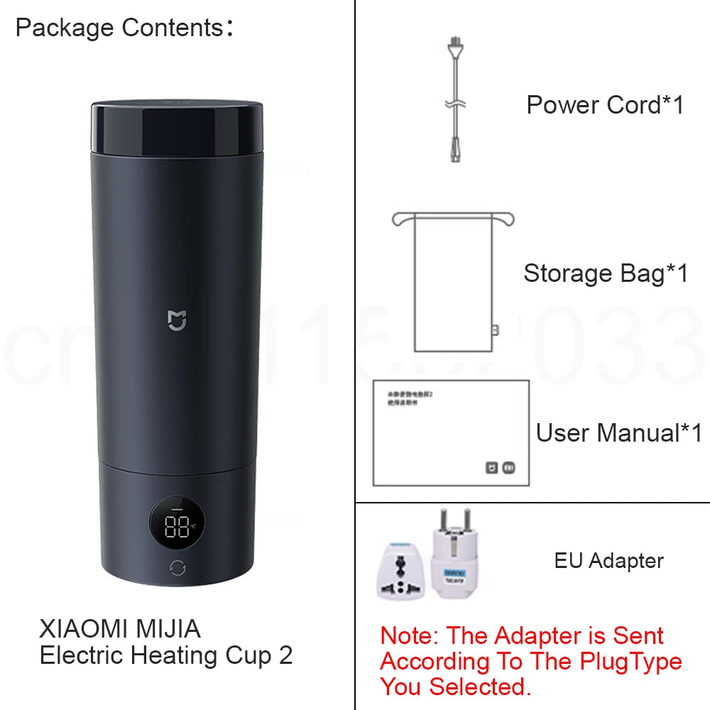 MIJIA Portable Electric Heating Cup 2: 350ml,6-Level Temp Control,12-Hour Keep Warm,316L Stainless Steel, Travel-Friendly