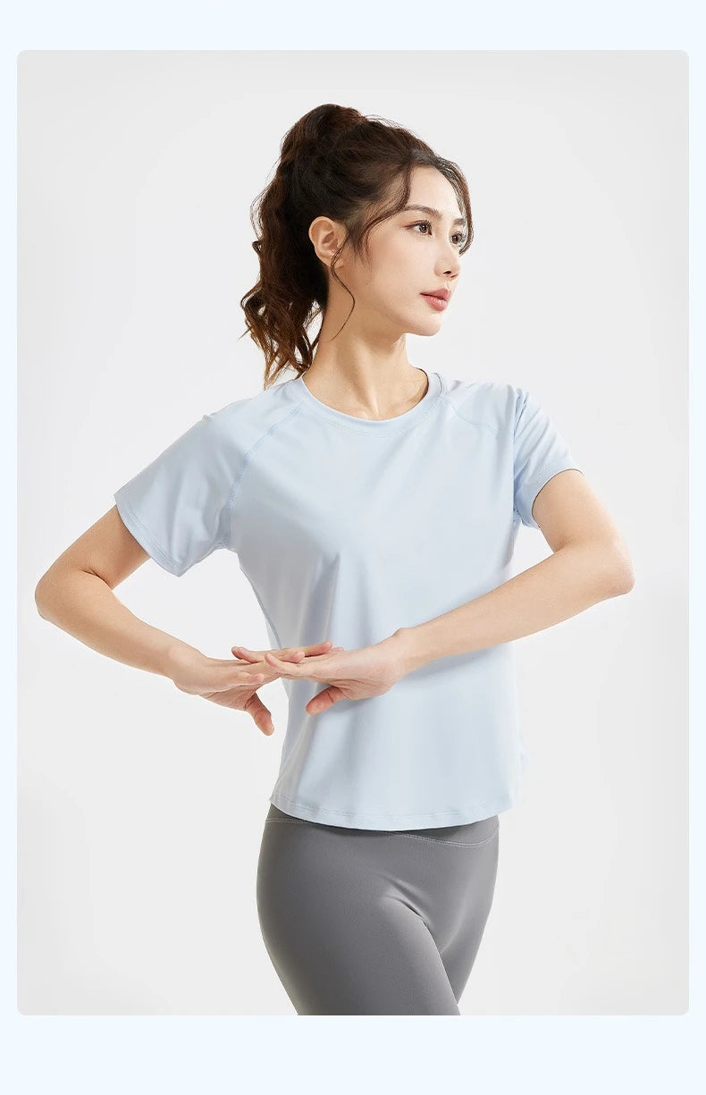 STOUREG Women's Loose Mesh Sports T Shirt Quick Dry Short Sleeve Yoga T Shirt Pilates Running Sports Fitness Short Sleeve