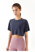 Women Yoga Tops Loose Running Exercise Sport Crop Top Ultralight Elastic Breathable Short Sleeve Gym Fitness Shirt