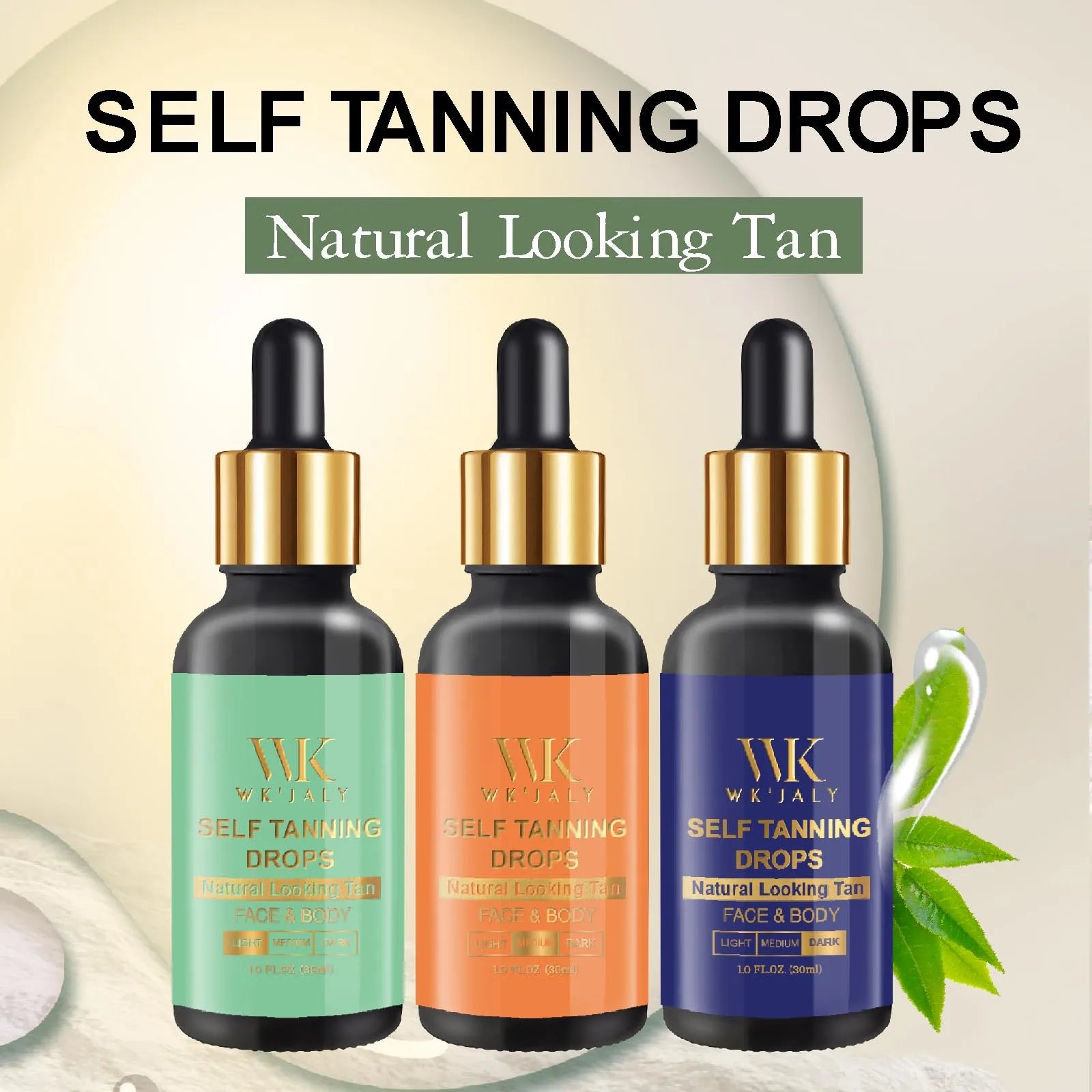 WK JALY Self-Tanning Drops for Face & Body, DHA & Vitamin E Formula, Customizable Tan, Streak-Free, Safe for All Skin Types Main image