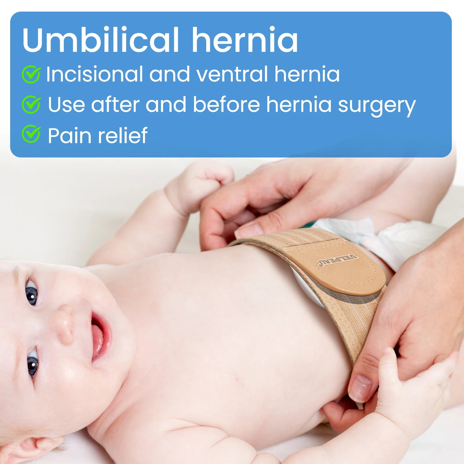 VELPEAU Baby Umbilical Hernia Belt, Newborn Belly Button Navel Band with 3 Compression Pads, Abdominal Binder Support for Infant